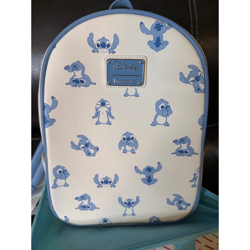 Loungefly Disney Lilo & Stitch Mini Backpack Cream Blue All Over Print Stitch